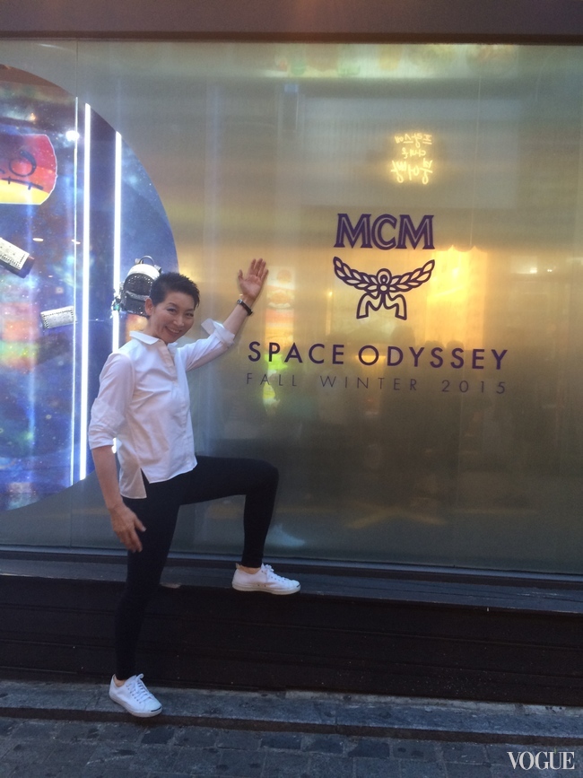Kim Sung-Joo oustide her MCM store