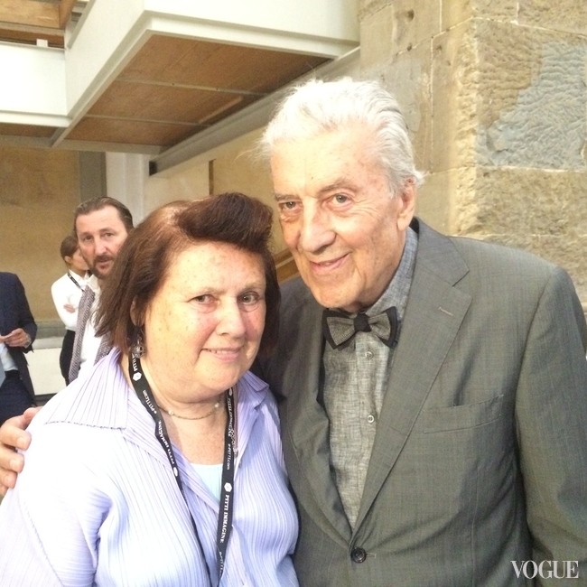 Suzy with Nino Cerruti at the opening of the exhibition celebrating the designer, his wardrobe and his inimitable style