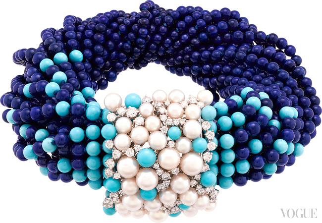 MEDITERRANEAN SEA:  Rouleau Azur bracelet with lapis lazuli, turquoise, pearls and diamonds
