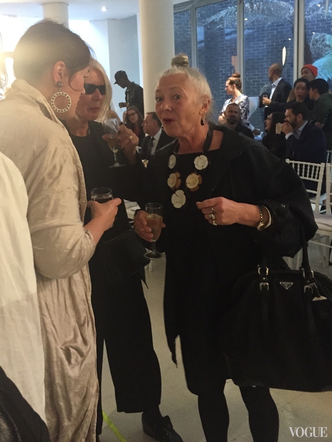 Designer Holly Fulton, who graduated from the RCA in 2008, with RCA honorary fellow and visiting professor Betty Jackson and former head of RCA, Wendy Dagworthy