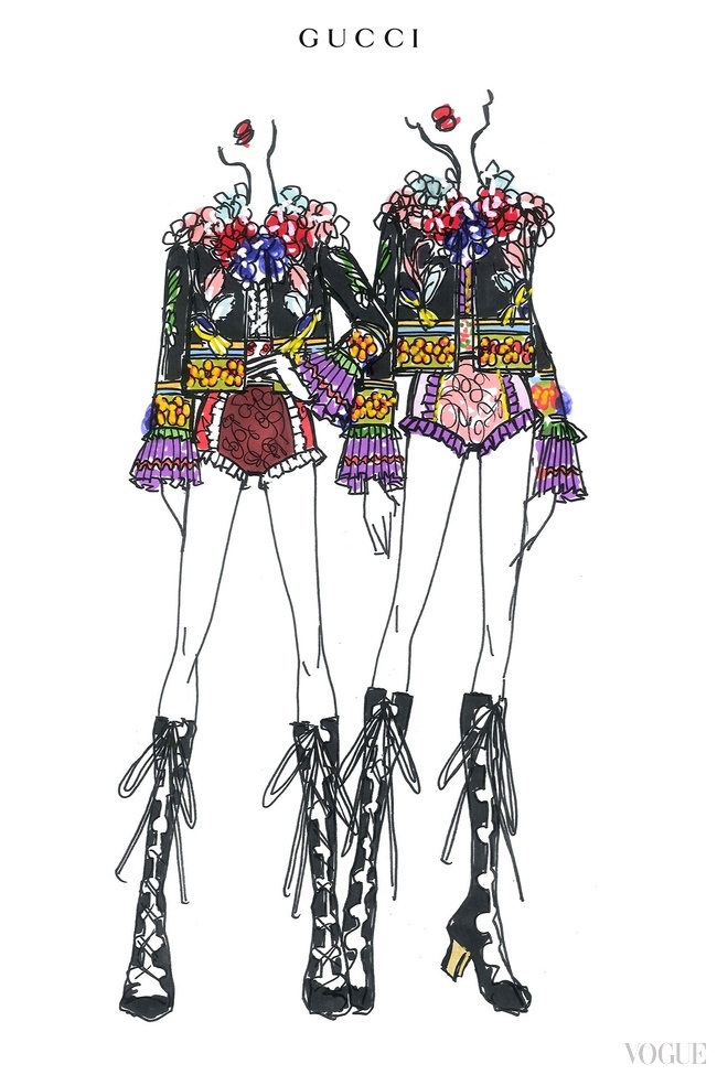 Another of Alessandro Michele's costume sketches for Madonna's dance troupe in the "Rebel Heart" tour