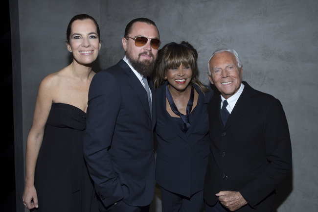 From left: Roberta Armani (Mr Armani’s niece), Leonardo DiCaprio, Tina Turner and Giorgio Armani