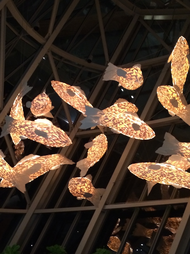 Fish sculptures in the entrance to the Louis Vuitton foundation, symbolising the star sign of both Bernard Arnault and Frank Gehry